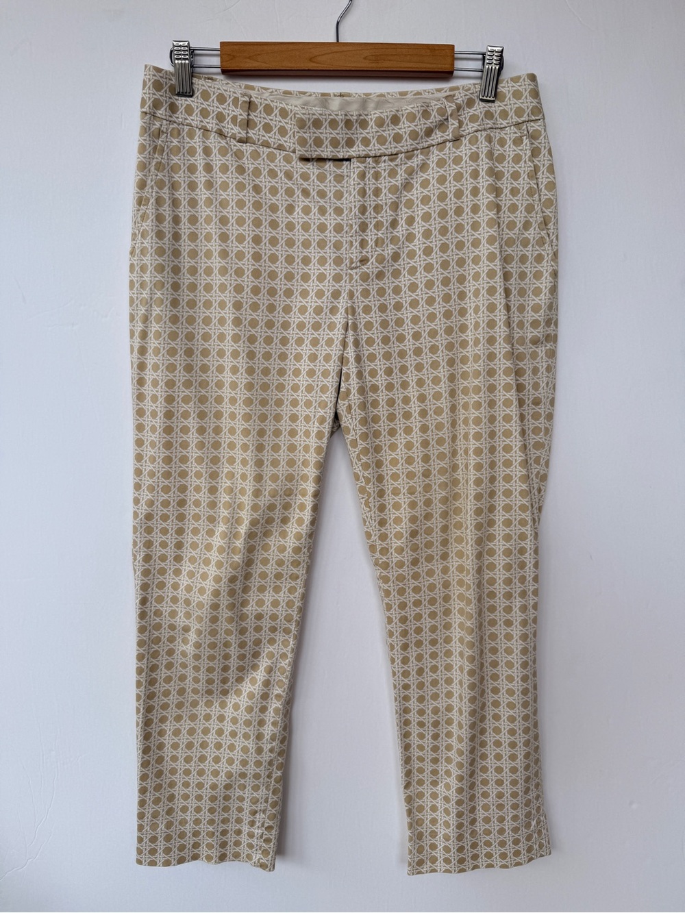 Banana Republic Rattan Cane Weave Print Patterned Beige Cream Cropped Pants 6